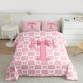 thumbnail image 2 of jejeloiu Monogrammed T Letter Queen Comforter Set,Pink Bowknot Plaid Bedding Comforter Set For Bow Girl Reversible 3pcs, 2 of 8