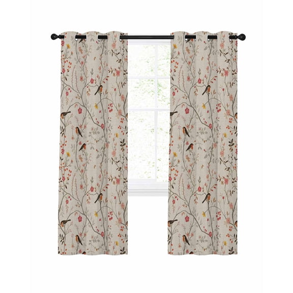 Flowers Birds Blackout Curtains 84 Inches Long for Bedroom, Country Retro Botanical Floral Branches Thermal Insulated Room Darkening Black Out Window Curtain Panels Grommet Drapes for Living Room