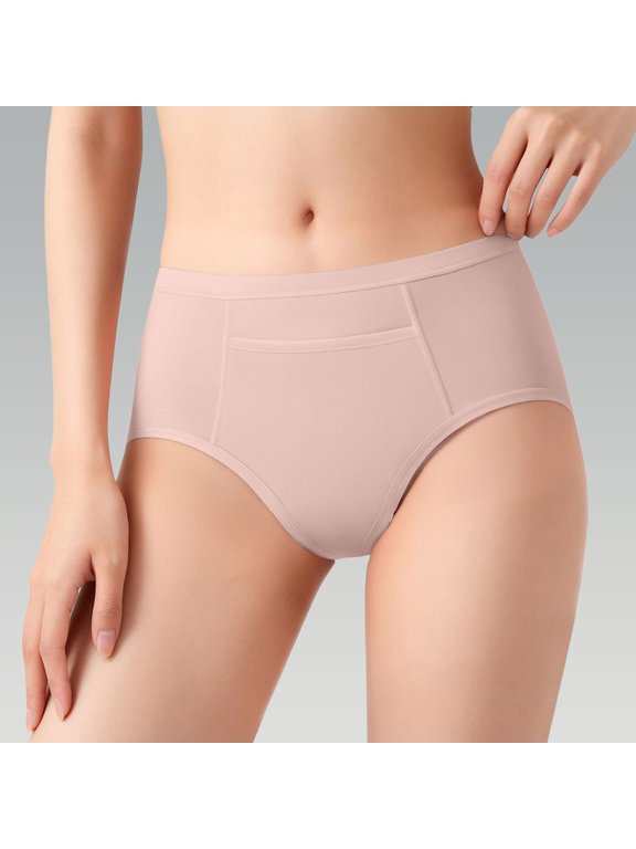 Women's Breathable Leakproof High Waisted Underwear Full Coverage Period Panties Lightweight Thin Tanga Briefs Adjustable Elastic with Tummy Control for Menstrual, Pink,M