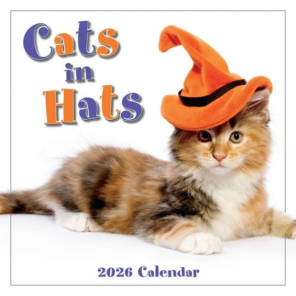 Sellers Publishing, Cats in Hats 2026 Mini Wall Calendar, 7'' X 7'', 12-Month Calendar with Stapled Binding