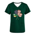thumbnail image 4 of St. Patrick's Day Scrub Top for Women Distressed American Flag Shamrock Graphic V Neck Short Sleeve Pockets Nursing Uniform Workwear Festival Top, 4 of 5