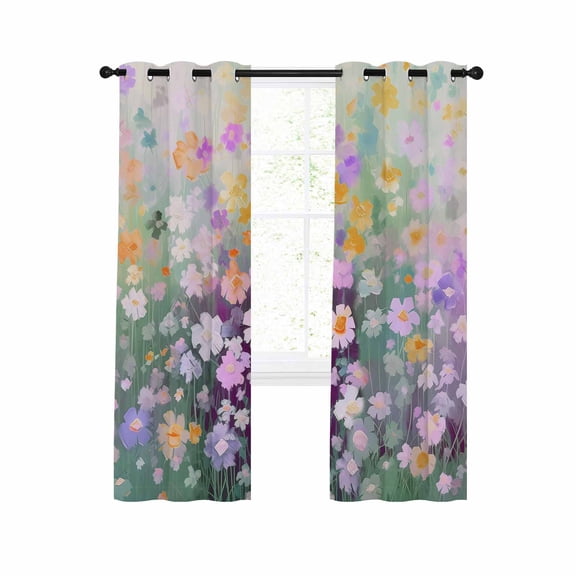 Teal Spring Floral Blackout Curtains 96 Inches Long for Bedroom, Modern Oil Painted Daisy Botanical Thermal Insulated Room Darkening Black Out Window Curtain Panels Grommet Drapes for Living Room