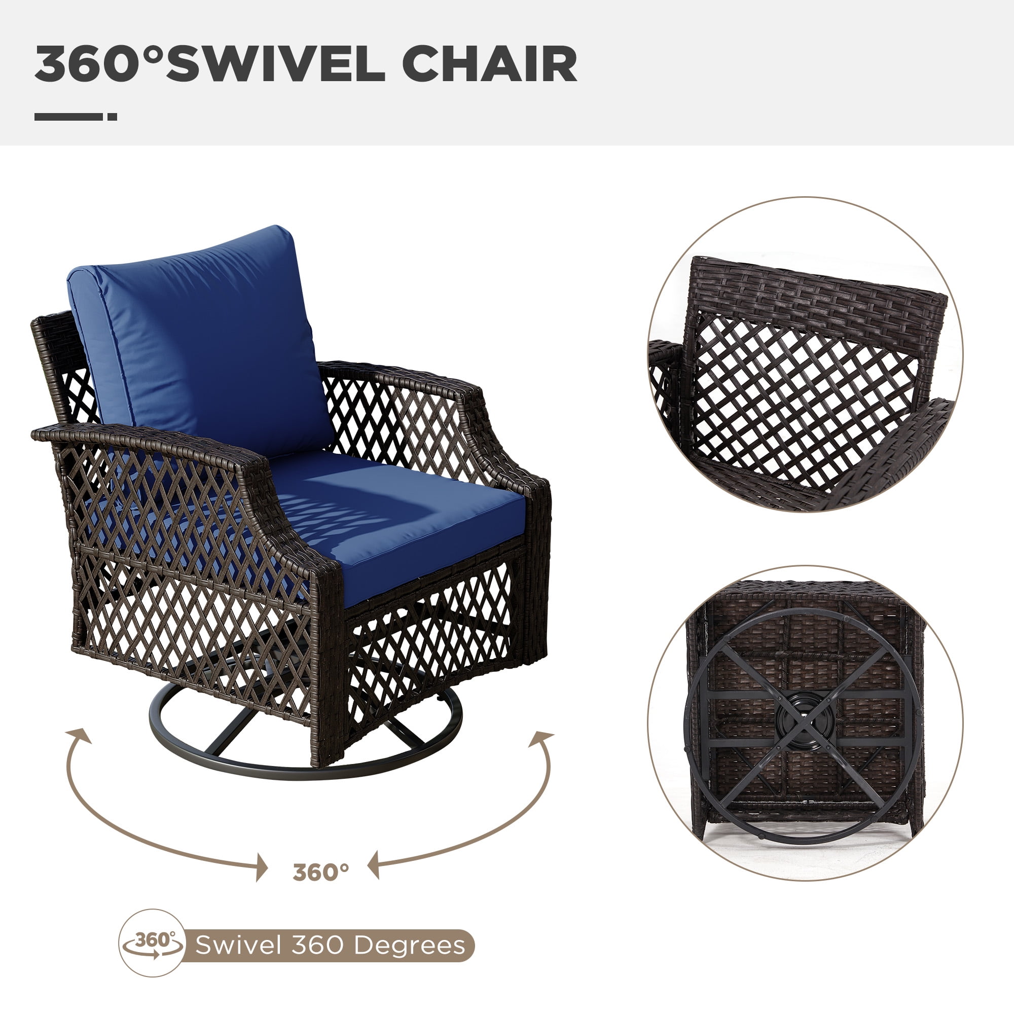 Vicluke 6 Piece Patio Furniture Set, Wicker Outdoor Conversation Sofa Set with Swivel Chairs, Loveseat, Storage Coffee Table, Rattan Outdoor Sectional for Deck Backyard Porch（7 Seats, Navy Blue)