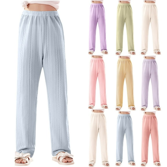 Ashirexll Girls Leggings High Waisted Pants Summer Solid Color Elastic Casual Sports Home Sleeping Long Pants for Kids