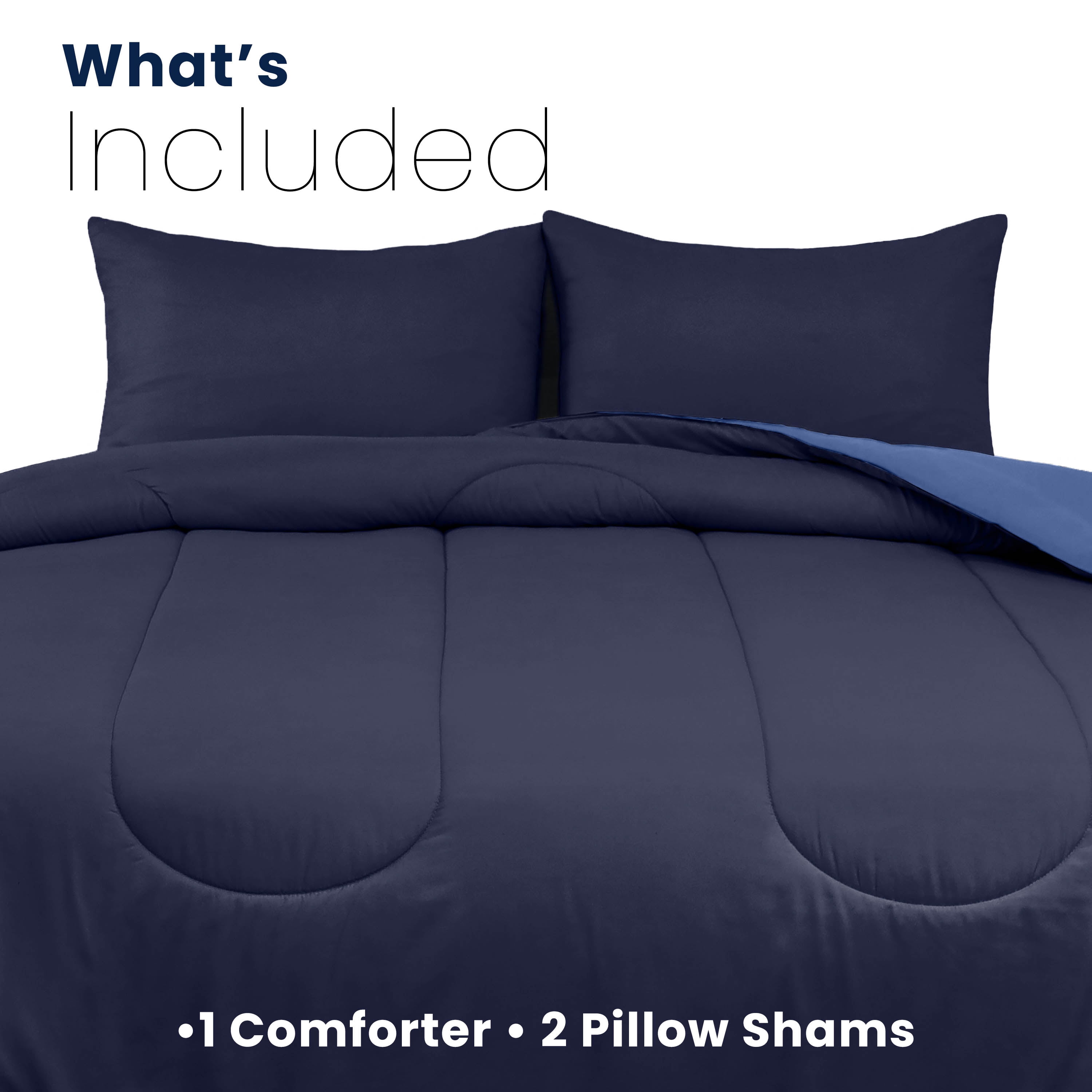 Martex 3-Piece Reversible Comforter Set, King, Super Soft Lightweight Microfiber Bedding Set, Navy/Ceil Blue