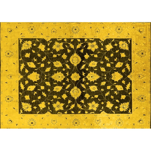 Ahgly Company Machine Washable Indoor Rectangle Oriental Yellow Industrial Area Rugs, 5' x 7'