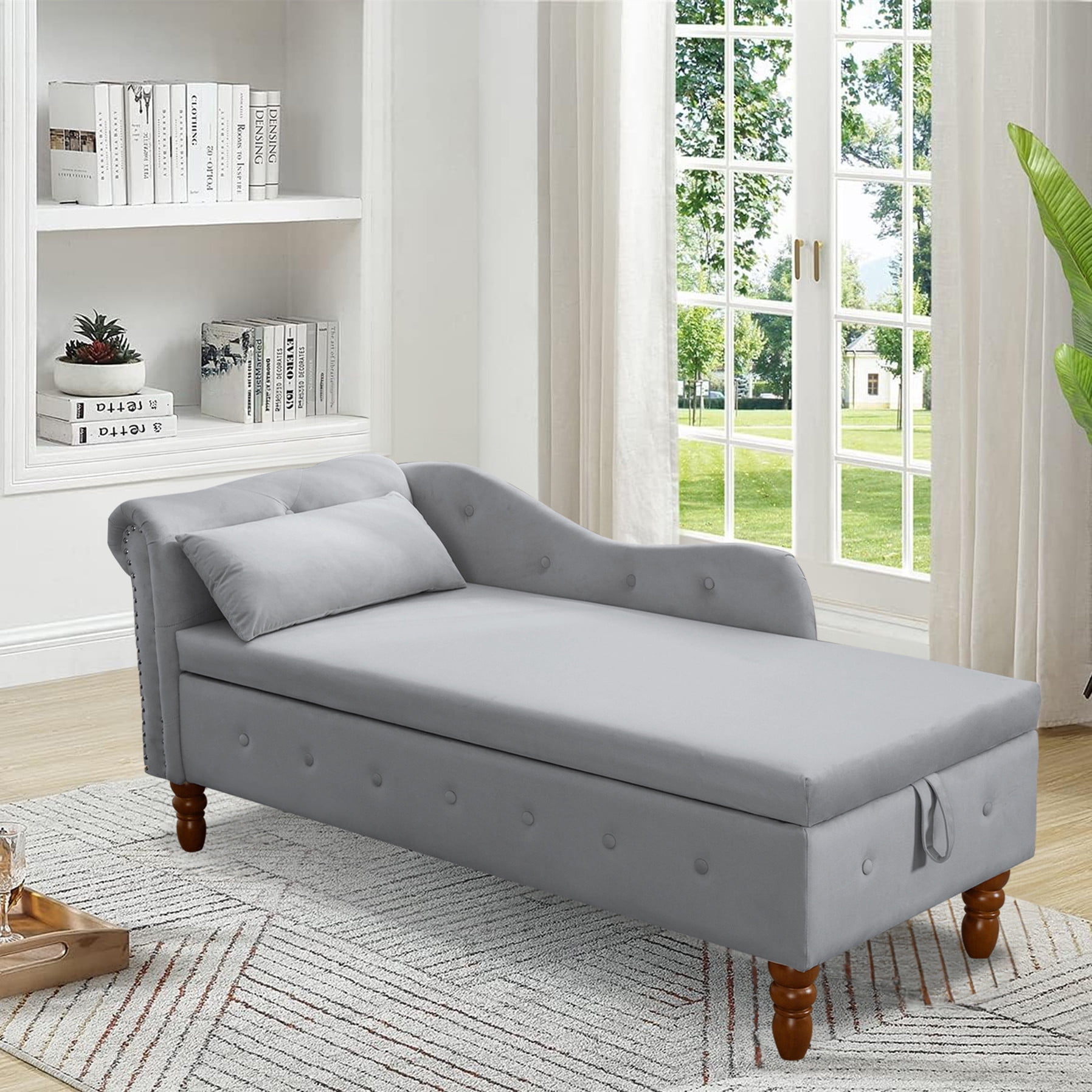 Aukfa Storage Chaise Lounge Chair Indoor Recliner Lounge Chair for Living Room Bedroom,Pillow - Gray