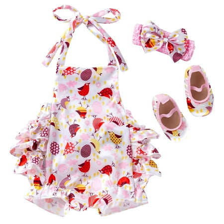 

Baby Girls Bodysuits Baby Sleeveless Cartoon Rabbit Bunny Printed Romper Bodysuits Hairband Shoes Set Outfit Clothes