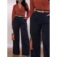 thumbnail image 4 of Women Fall Wide Leg Trousers High Elastic Waist Loose Pleated Long Flowy Palazzo Work Pants with Pockets, 4 of 8