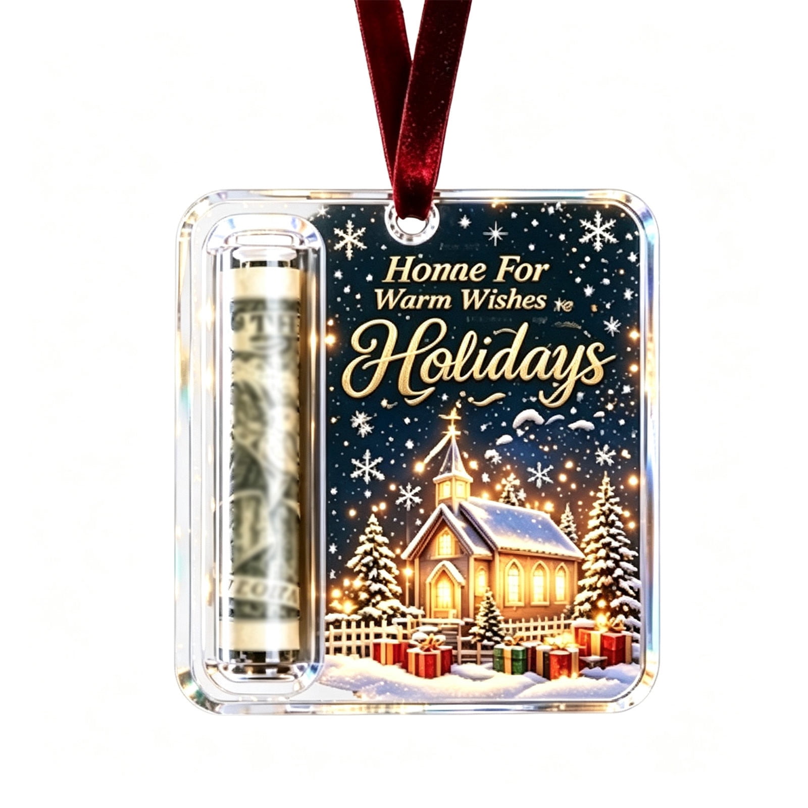 Xuyuer Acrylic Christmas Money Holder Ornament Cash Gift Card Clip with Hanging Loop for Tree Mantel Holiday Display #8