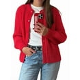 thumbnail image 2 of Women'S Casual Long Sleeve Crewneck Button Down Cardigan Sweater Knit Outwear Bright Red S, 2 of 7