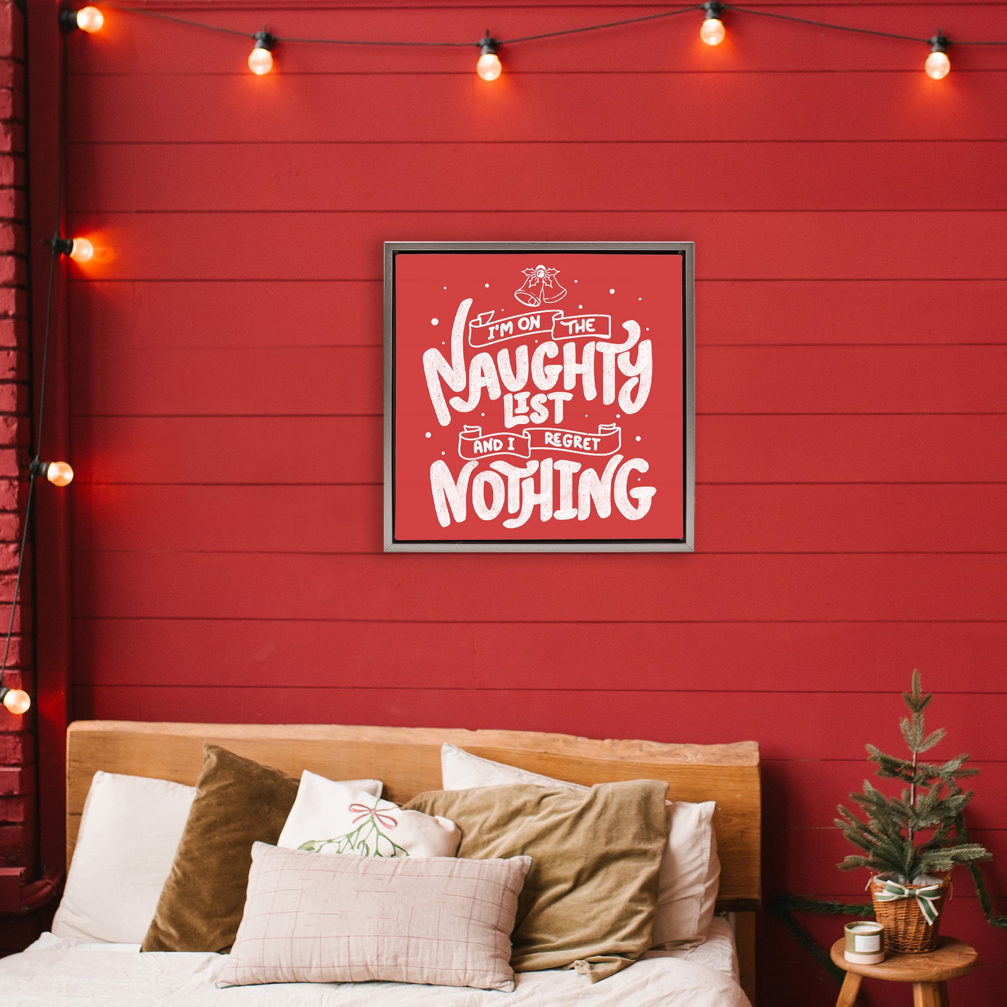 Stupell Industries Naughty List Regret Nothing Gray Framed Floater Canvas Wall Art, design by Tobe Fonseca