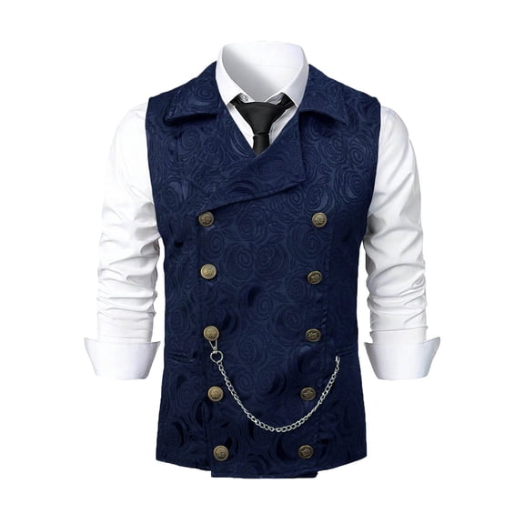 Yaoyar Mens Double Breasted Suit Vest, Stylish Paisley Slim Fit Formal Business Dress Waistcoat