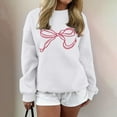 thumbnail image 2 of Sweatshirts for Women with Bow Print Round Neck Long Sleeve No Hood Pullover Baggy Casual tops 2025 Fall Winter (XL, White), 2 of 5