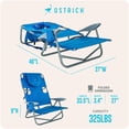 thumbnail image 6 of Ostrich The Heavy-Duty Backpacker Portable Reclining Beach Chair with Face Hole, Blue, 6 of 13