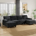 thumbnail image 3 of Walsunny Modern U-Shaped Sectional Sleeper Sofa with 4 Deep Seat, Modular Cloud Oversized Sofa Couch with Chenille Fabric & Double Chaise for Apartment, Black, 3 of 9