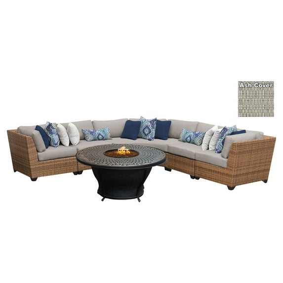 TK Classics Laguna Wicker Curved Set with Charleston Fire Pit Table