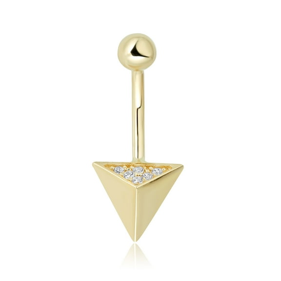 AVORA 10K Yellow Gold Simulated Diamond CZ Triangle Belly Button Ring Body Jewelry (14 Gauge)