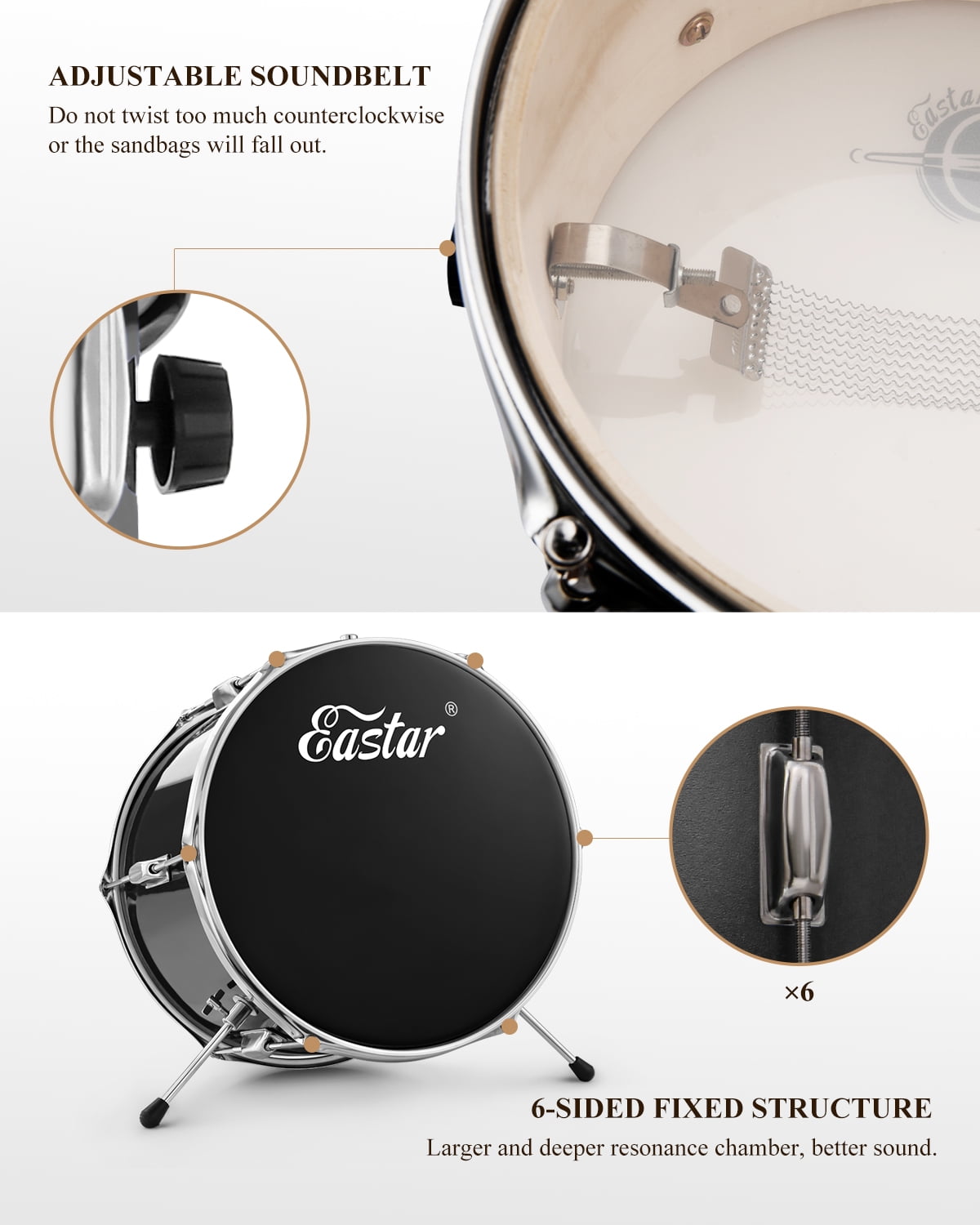 Eastar Beginners Drum Sets Colorful 14" Kids Drum Kit, Child Mini Percussion Instrument Toys, Drumming Stool Chair, Drumsticks, Mirror All Black