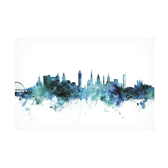 Trademark Fine Art Michael Tompsett Glasgow Scotland Blue Teal Skyline Canvas Wall Art - 12x19