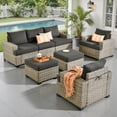thumbnail image 4 of Ovios 7 Pieces Outdoor Patio Furniture Set All-Weather Rattan Wicker Sectional Sofa and Chairs with Ottomans, Black, 4 of 9