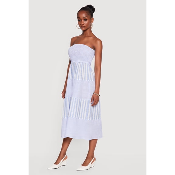 Women's Striped Tube Midi Dress