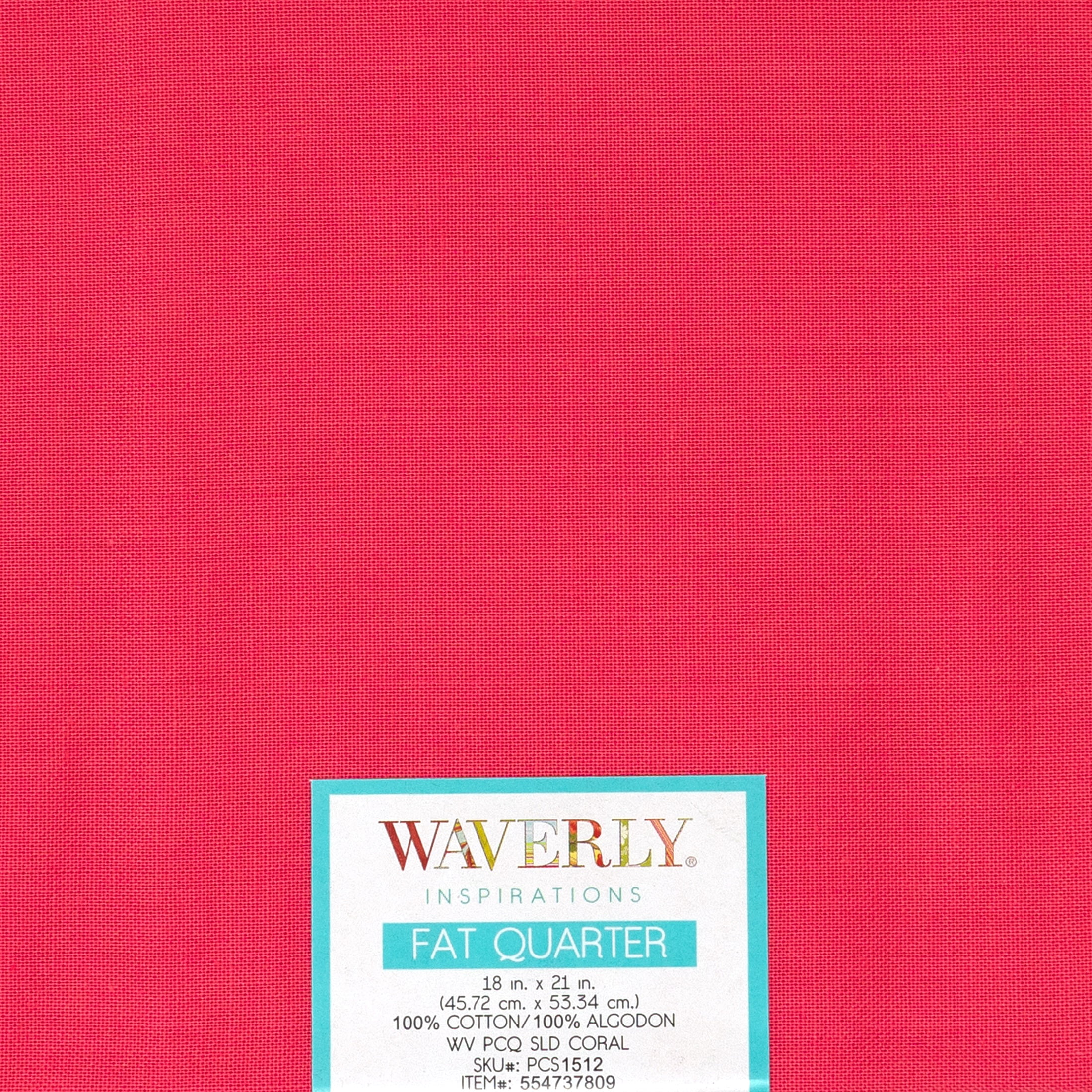 (4 pack) Waverly Inspirations Cotton 18" x 21" Fat Quarter Solid CORAL Print Fabric, 1 Each