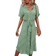 thumbnail image 1 of Femmes Robes Casual Manches Courtes Imprimé Floral Bouton vers le Bas V Cou Été Boho Midi Robe, 1 of 7