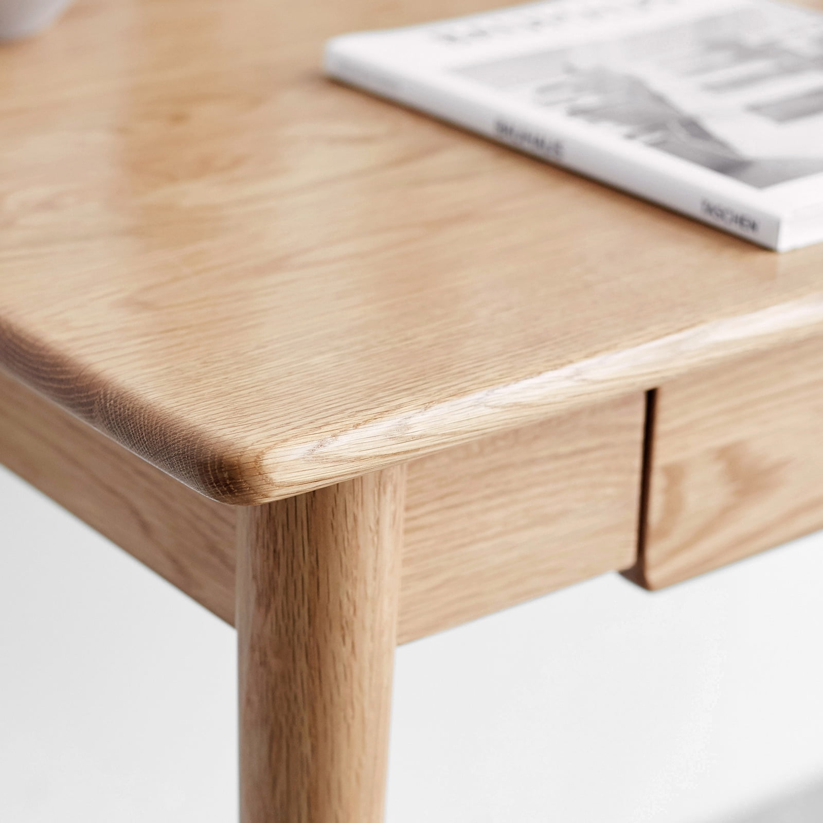 Modern Solid Wood Table with a Storage Drawer, Oak Grain Finish Writing Desk, Slim Computer Desk for Home, Office, Reading Room and Living Room