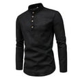 thumbnail image 1 of Camisa de manga larga para hombre, de playa, de color liso, suave y cómoda, con cuello de banda Negro, 1 of 9