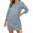 thumbnail image 2 of cfhntfmh Robe à Manches Longues pour Femmes Col à Revers Col en V Robe Chandail en Molleton Ample Couleur Unie Mini Robes Automne 2024, 2 of 6