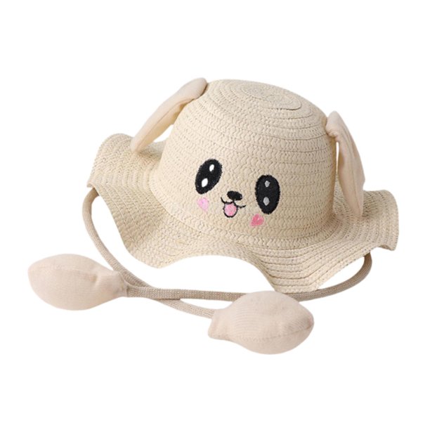 Gorros de pescador lindos respirables del sombrero de paja de las sombras del sol de las orejas de conejo para los viajes de playa Beige