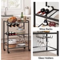 thumbnail image 6 of Bar Cart, 3-Tier Coffee Cart with Wheels, Kitchen Cart, Wine Cart with Wine Rack and Glass Holder, Rolling Serving Cart for Home, Living Room, Party, Bar, Greige and Black BG35TC01G1, 6 of 9