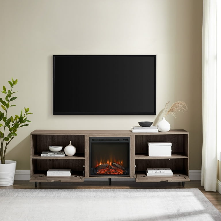 Manor Park 70” Bohemian Wood and Rattan Electric Fireplace TV Stand for TVs  up to 75”, Driftwood - Walmart.com