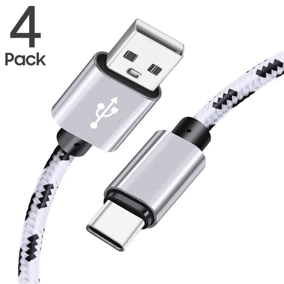 USB to USB C Cable 3ft, 4-Pack USB A to Type C Charger Cord Fast Charging for Samsung Galaxy A17 A16 A15 A26 A36 A56, S25 S24 S23 S22 S21 S20 S10 Note 20, for iPhone 17 16 15, Moto, (White)