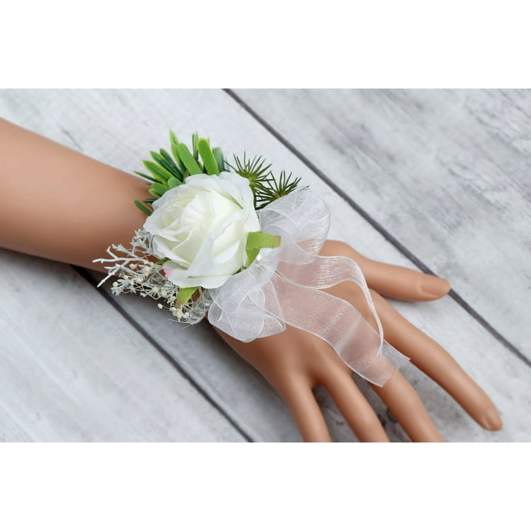 Rose Wrist Corsage Wristlet Band Bracelet and Men Boutonniere Set for  Wedding Flowers Accessories Prom Suit Decorations(A) 