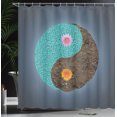 thumbnail image 4 of Ambesonne Yoga Shower Curtain, Yin Yang Flower Teal Brown, 69"Wx70"L, Slate Blue Turquoise, 4 of 5