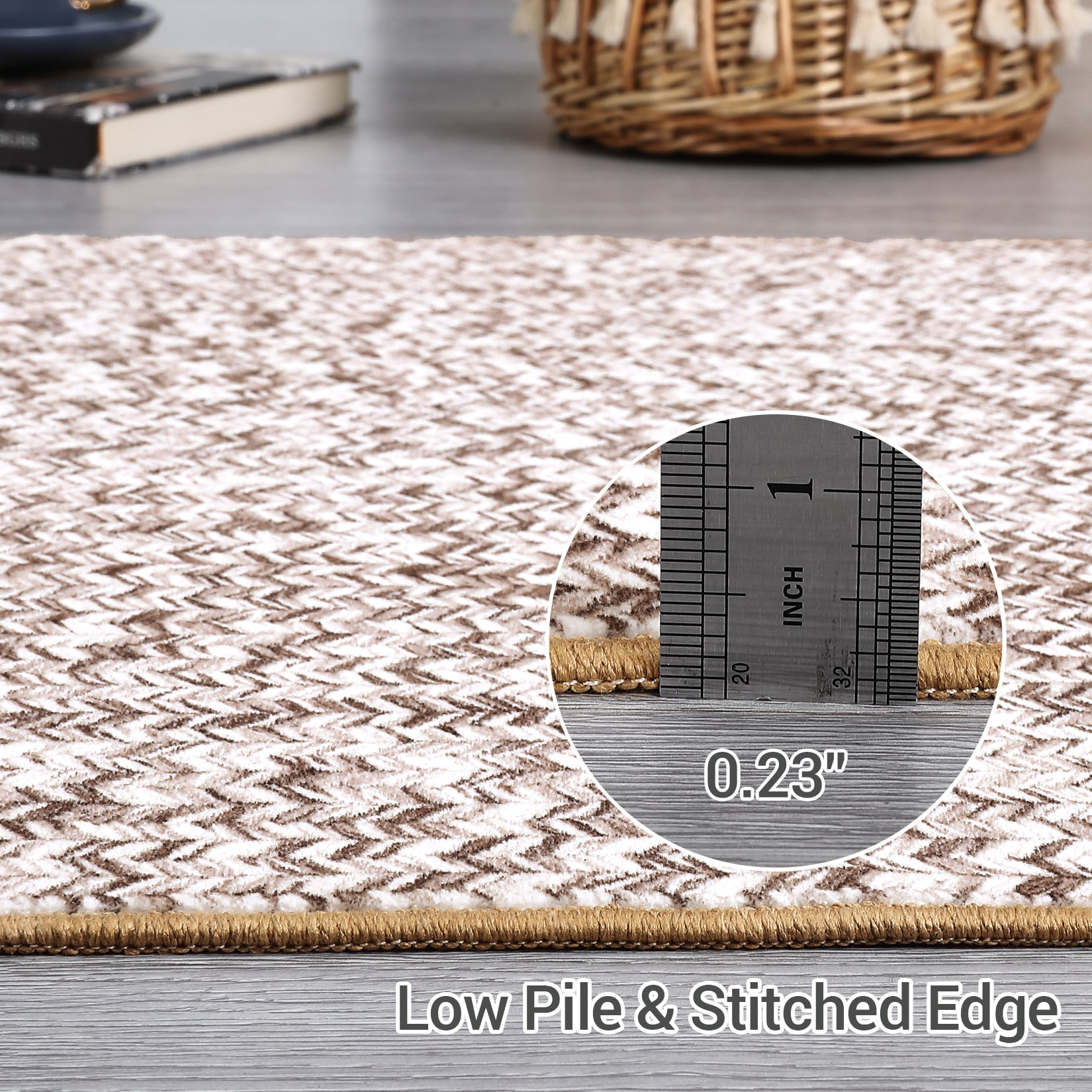 Garvee 2'x6' Runner Rugs Kitchen Entryway Braided Print Rugs, Machine Washable Non-Slip Low Pile Indoor Rugs for Hallway, Bedroom, Living Room, Beige