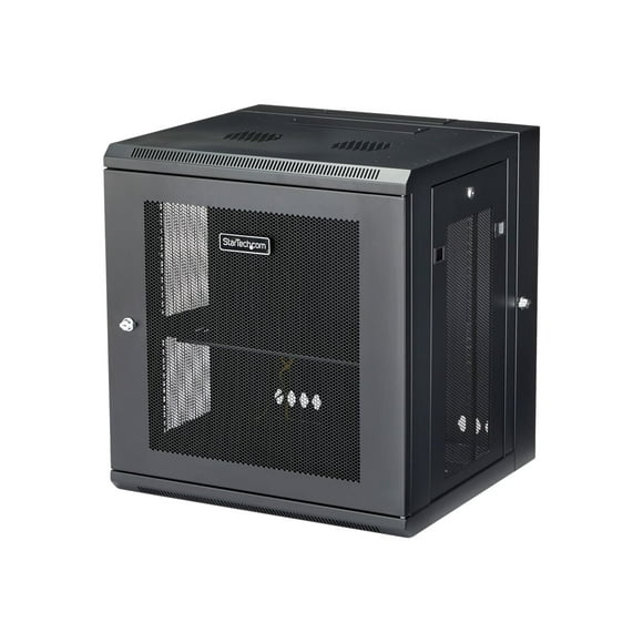 StarTech.com 12U 19" Wall Mount Network Cabinet, 16" Deep Hinged Locking IT Network Switch Depth Enclosure, Vented Computer Equipment Data Rack with Shelf & Flexible Side Panels, Assembled - 12U Vented Cabinet (RK12WALHM) - Rack enclosure cabinet - wall mountable - black - 12U