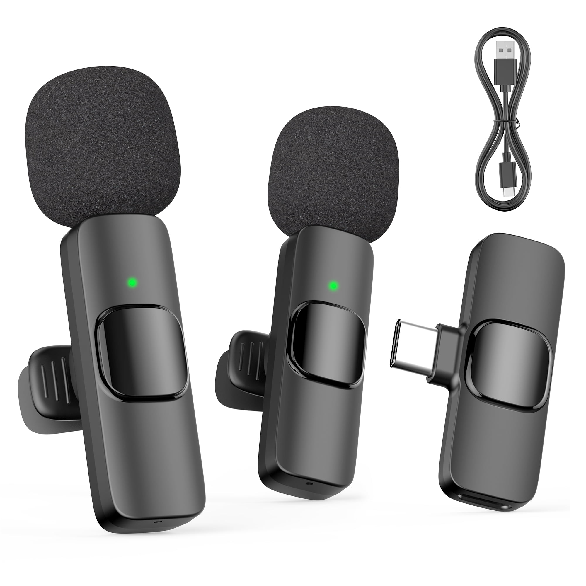 USB-C Mini Wireless Lavalier Microphone,2 Pack Professional Lapel Mics for Recording,Clip-on Mic with Noise Reduction,Lav Mic for Interview TikTok Vlog YouTube