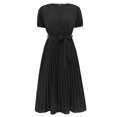 thumbnail image 4 of SWSMCLT Women's Short Sleeve High Waist Ruched Long Dresses Fall Dress V Neck Fitted Fashion Spring Sundress Black XX-Large, 4 of 4