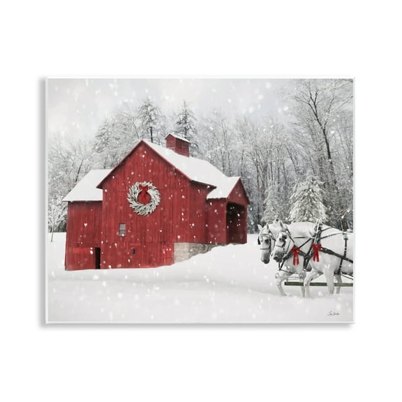 Stupell Industries Snow Covered Red Barn Holiday Painting Unframed Art Prints Wall Art, 14 x 11
