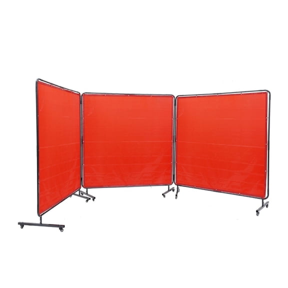 Welding Screen with Frame 6x6ft, 3 Panel Flame Resistant Welding Curtain, Mobile Welding Protection Screen on 12 Swivel Wheels for Workshop, Red
