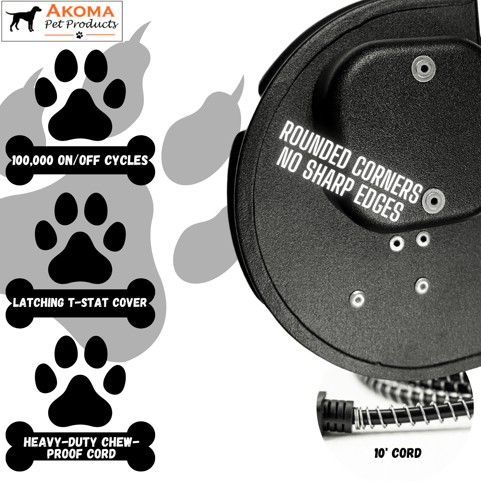 Hound Heater by Akoma Pet Products | 400w Dog House Furnace with 10-Foot Cord | Installs in Minutes | Safe - Dry Heat | Won't Burn Pets