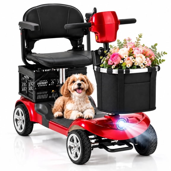 Ecomobi 4 Wheel Mobility Scooter for Seniors& Adults, Foldable Portable Electric Scooter with Removable Battery, 330 lbs Capacity, Cup Holder, Compact electric wheelchair for Travel,Red