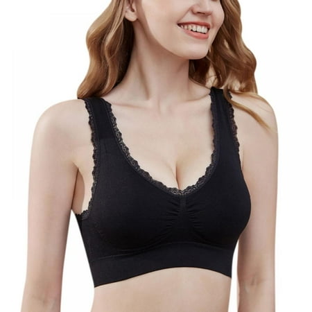 

Linen Purity Sleep Bras Thin Soft Comfy Daily Bras Seamless Leisure Bras for Women A to E Cup M-XL Black