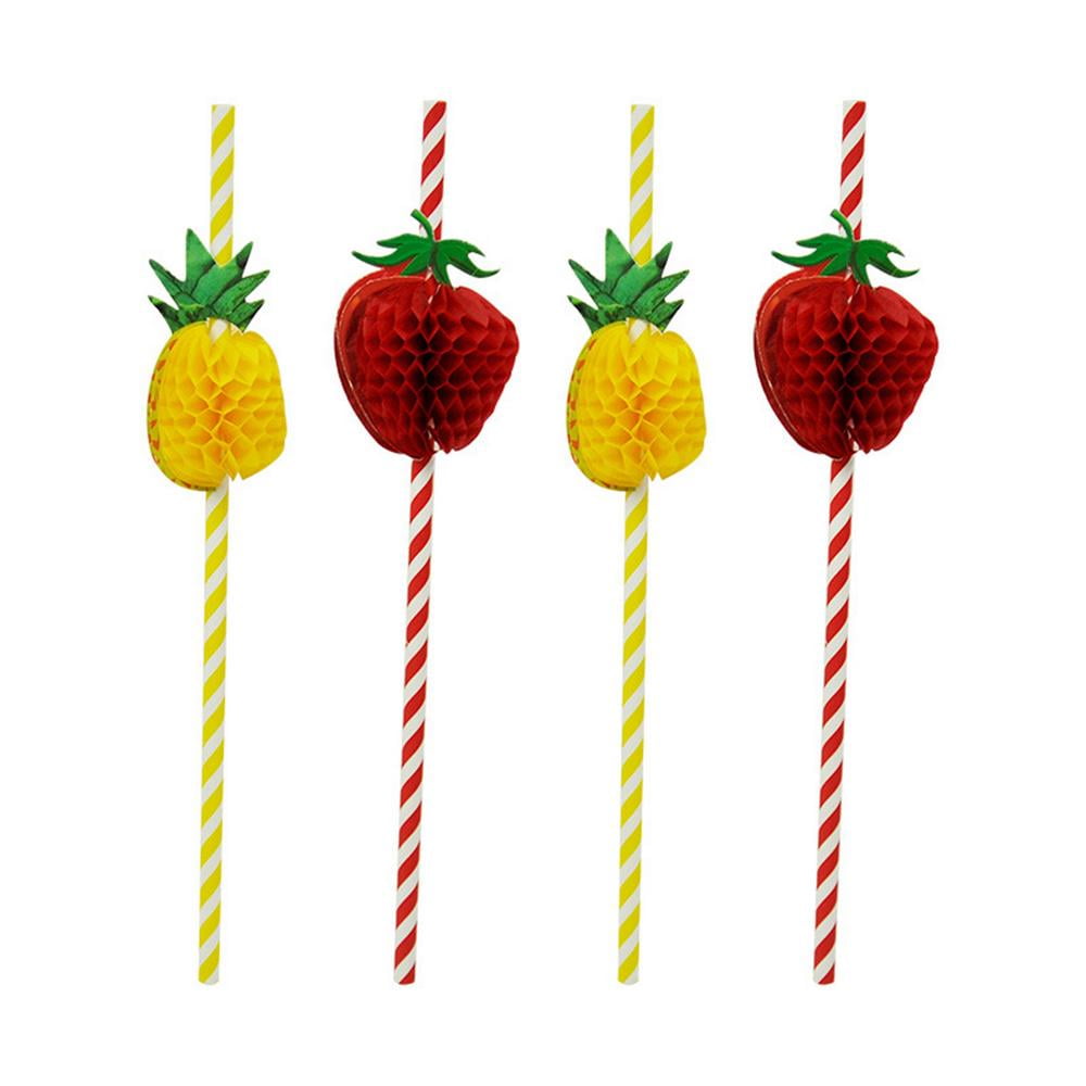 10pcs Paper Straws for Hawaiian Party Pool Of Summer Tropical Fruit Drink Decor 