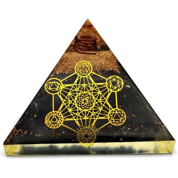 Large Orgone Shungite Orgonite Pyramid with 7 Chakra Metatron's Cube Grid