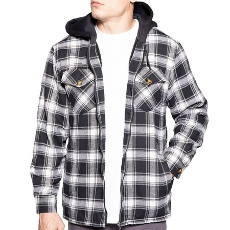 Visive Flannel Shirt Jacket For Men and Big Mens Sherpa Lined Zip Up Hoodie