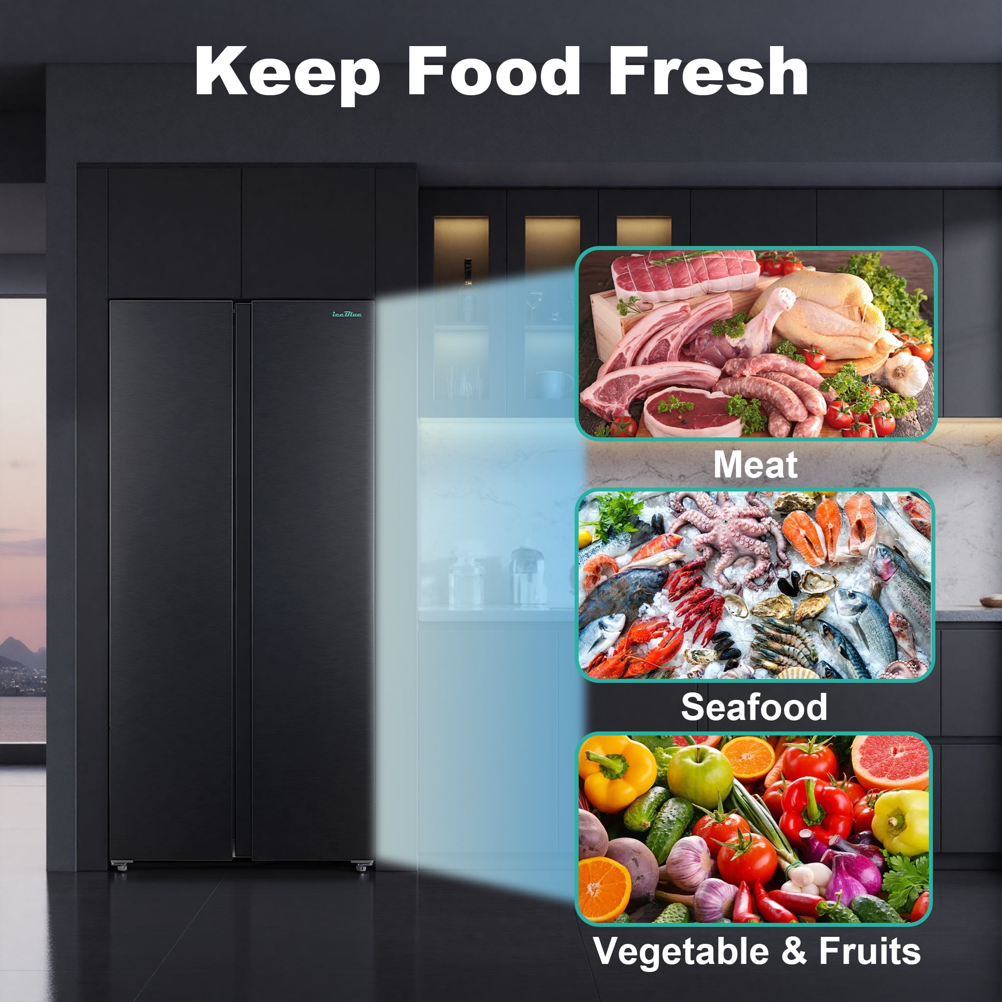 15.6 Cu. Ft. Black Stainless Steel Side-by-Side Refrigerator - Independent Left Freezer & Right Fridge Temperature Control